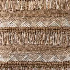 Pillows-Kirkland's Home Neutral Embroidered Fringe Accent Pillow Brown