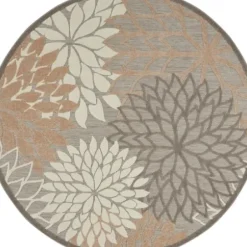 Outdoor Rugs-Kirkland's Home Neutral Floral Burst Outdoor Area Rug, 7X10 Tan/Gray/White