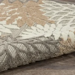 Outdoor Rugs-Kirkland's Home Neutral Floral Burst Outdoor Area Rug, 7X10 Tan/Gray/White