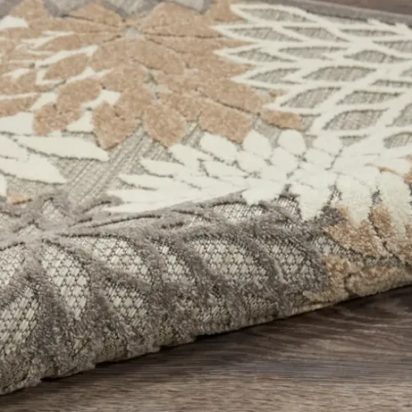 Outdoor Rugs-Kirkland's Home Neutral Floral Burst Outdoor Area Rug, 7X10 Tan/Gray/White