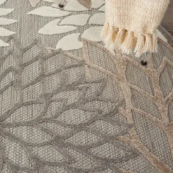 Outdoor Rugs-Kirkland's Home Neutral Floral Burst Outdoor Area Rug, 7X10 Tan/Gray/White