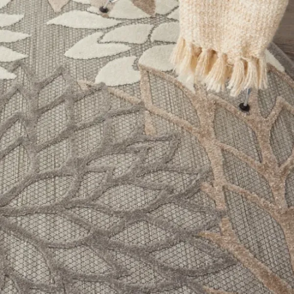Outdoor Rugs-Kirkland's Home Neutral Floral Burst Outdoor Area Rug, 7X10 Tan/Gray/White