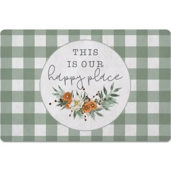 Kitchen & Floor Mats-Kirkland's Home Neutral Floral Colorblock Floor Mat Tan/White