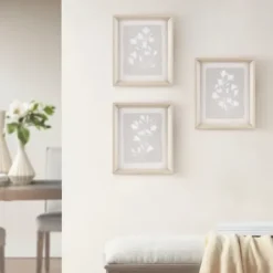 Framed Art-Kirkland's Home Neutral Floral Sprigs 3-Pc. Framed Art Set White/Gray