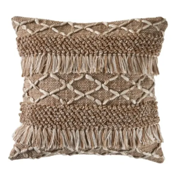 Pillows-Kirkland's Home Neutral Geometric Fringe Accent Pillow Brown