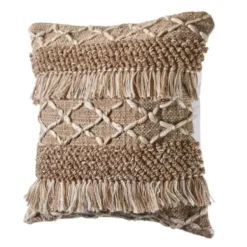 Pillows-Kirkland's Home Neutral Geometric Fringe Accent Pillow Brown