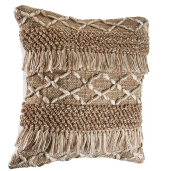 Pillows-Kirkland's Home Neutral Geometric Fringe Accent Pillow Brown