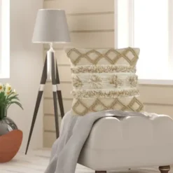 Pillows-Kirkland's Home Neutral Geometric Pom Pom Pillow Brown