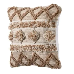 Pillows-Kirkland's Home Neutral Geometric Pom Pom Pillow Brown