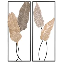 Wall Plaques-Kirkland's Home Neutral Leaves Metal Wall Plaques, Set Of 2 Tan/Black