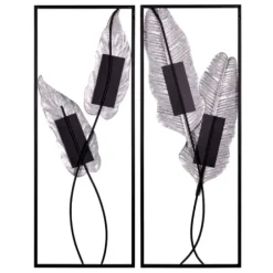 Wall Plaques-Kirkland's Home Neutral Leaves Metal Wall Plaques, Set Of 2 Tan/Black