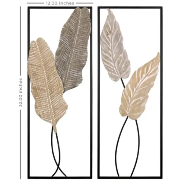 Wall Plaques-Kirkland's Home Neutral Leaves Metal Wall Plaques, Set Of 2 Tan/Black