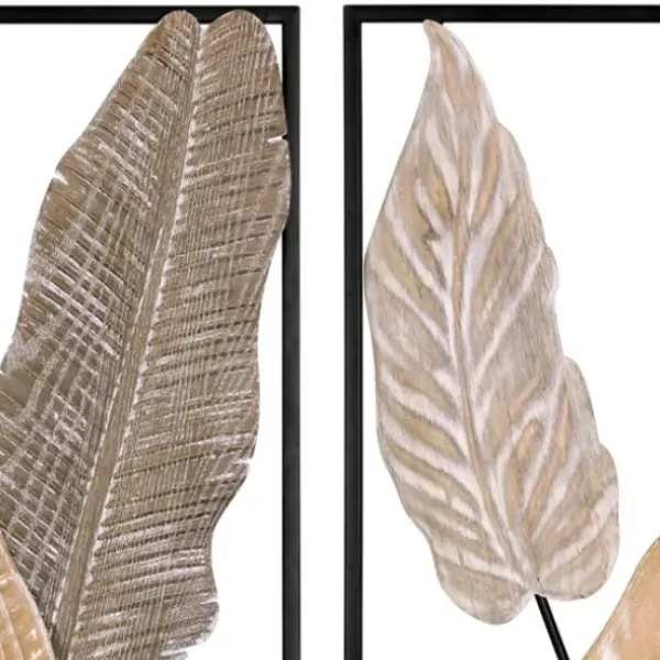Wall Plaques-Kirkland's Home Neutral Leaves Metal Wall Plaques, Set Of 2 Tan/Black