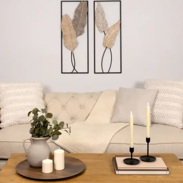 Wall Plaques-Kirkland's Home Neutral Leaves Metal Wall Plaques, Set Of 2 Tan/Black
