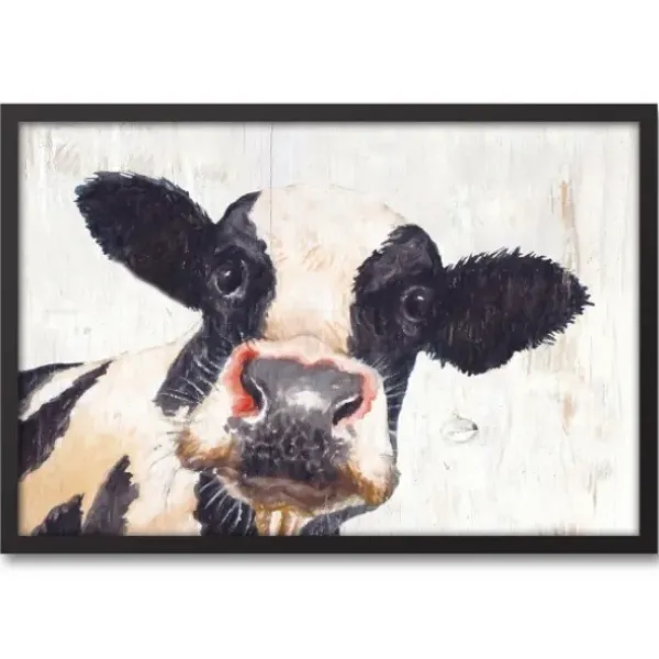 Framed Art-Kirkland's Home Neutral Staring Cow Framed Canvas Art Print Black/White/Ivory