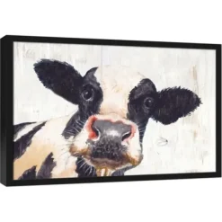 Framed Art-Kirkland's Home Neutral Staring Cow Framed Canvas Art Print Black/White/Ivory