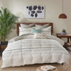 Comforters-Kirkland's Home Neutral Stripe Full/Queen 3-Pc. Comforter Set Ivory/Tan/Gray