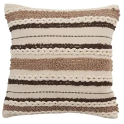 Pillows-Kirkland's Home Neutral Striped Woven Square Throw Pillow Tan