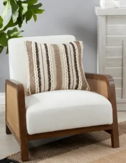 Pillows-Kirkland's Home Neutral Striped Woven Square Throw Pillow Tan