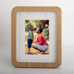 Picture Frames-Kirkland's Home Neutral Two-Tone Faux Leather Picture Frame, 5X7 Tan/Ivory