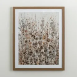Framed Art-Kirkland's Home Neutral Wildflowers I Framed Art Print Gray/White/Brown