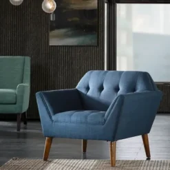 Accent Chairs-Kirkland's Home Newman Mid-Century Accent Chair Blue