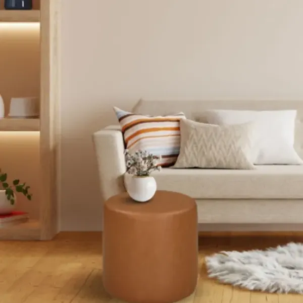 Benches & Ottomans-Kirkland's Home Newton Carmel Faux Leather Cylinder Ottoman Brown