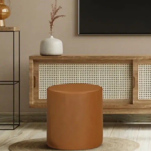 Benches & Ottomans-Kirkland's Home Newton Carmel Faux Leather Cylinder Ottoman Brown