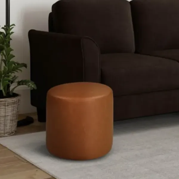 Benches & Ottomans-Kirkland's Home Newton Carmel Faux Leather Cylinder Ottoman Brown
