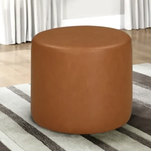 Benches & Ottomans-Kirkland's Home Newton Carmel Faux Leather Cylinder Ottoman Brown