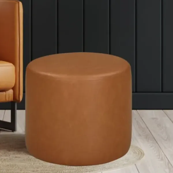 Benches & Ottomans-Kirkland's Home Newton Carmel Faux Leather Cylinder Ottoman Brown