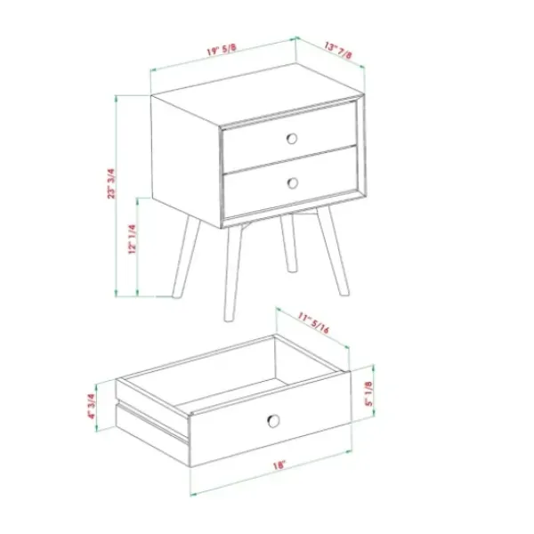Nightstands-Kirkland's Home Nightshade Mid Century Wooden Nightstand Black