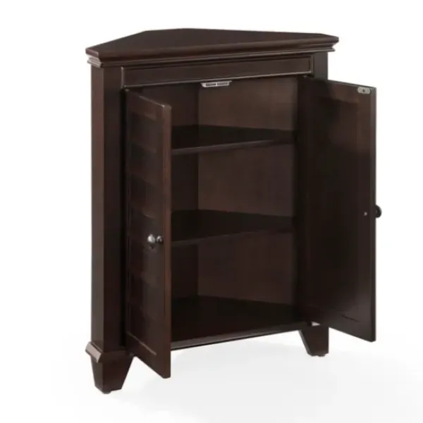 Bathroom Furniture-Kirkland's Home Nikki Dark Wooden Corner Cabinet Brown