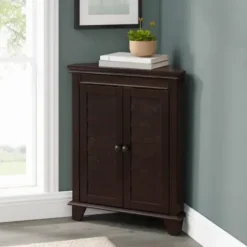 Bathroom Furniture-Kirkland's Home Nikki Dark Wooden Corner Cabinet Brown