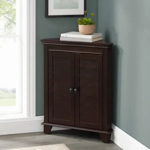 Bathroom Furniture-Kirkland's Home Nikki Dark Wooden Corner Cabinet Brown