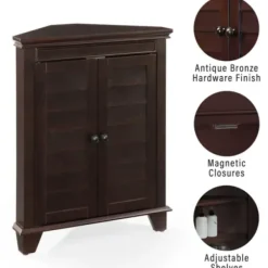 Bathroom Furniture-Kirkland's Home Nikki Dark Wooden Corner Cabinet Brown