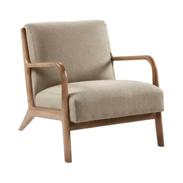Accent Chairs-Kirkland's Home Nolan Cream Mid-Century Accent Chair Tan