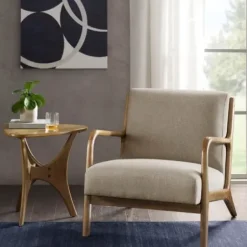 Accent Chairs-Kirkland's Home Nolan Cream Mid-Century Accent Chair Tan