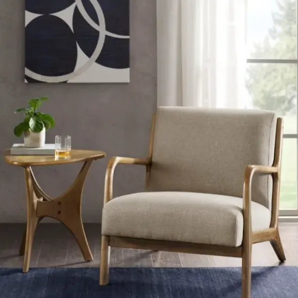 Accent Chairs-Kirkland's Home Nolan Cream Mid-Century Accent Chair Tan