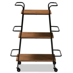 Kitchen Islands & Bar Carts-Kirkland's Home Norris Walnut 3-Tier Mobile Bar Cart