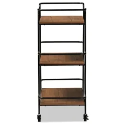 Kitchen Islands & Bar Carts-Kirkland's Home Norris Walnut 3-Tier Mobile Bar Cart