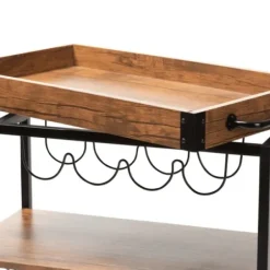 Kitchen Islands & Bar Carts-Kirkland's Home Oak And Black Metal Bar Cart With Bottle Rack