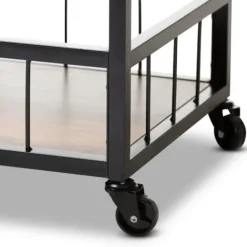 Kitchen Islands & Bar Carts-Kirkland's Home Oak And Black Metal Bar Cart With Bottle Rack