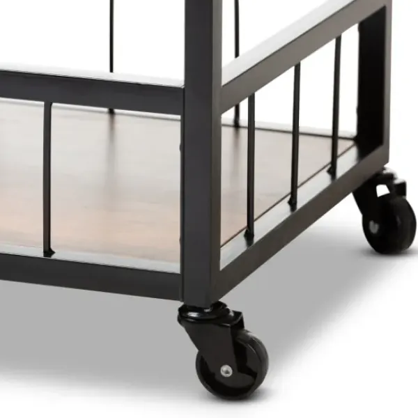 Kitchen Islands & Bar Carts-Kirkland's Home Oak And Black Metal Bar Cart With Bottle Rack
