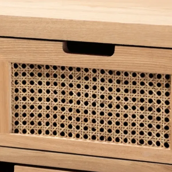 Dressers & Chests-Kirkland's Home Oak And Rattan 4-Drawer Chest