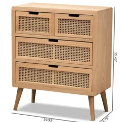 Dressers & Chests-Kirkland's Home Oak And Rattan 4-Drawer Chest