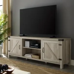 Tv Stands & Media Consoles-Kirkland's Home Oak Barn Door Tv Stand White