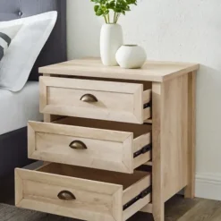 Dressers & Chests-Kirkland's Home Oak Bronze Cupped Handle Nightstand White
