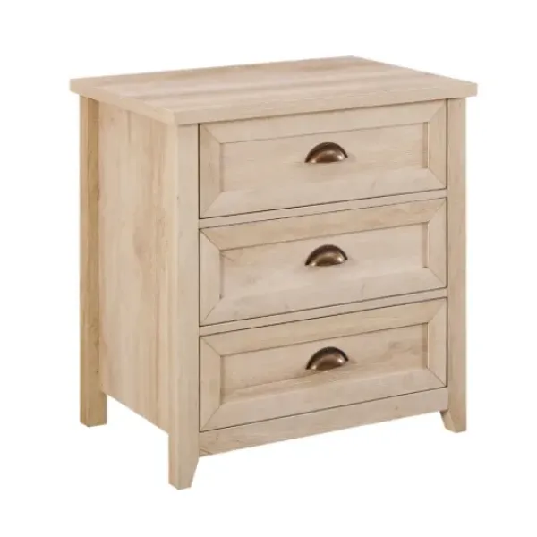 Dressers & Chests-Kirkland's Home Oak Bronze Cupped Handle Nightstand White