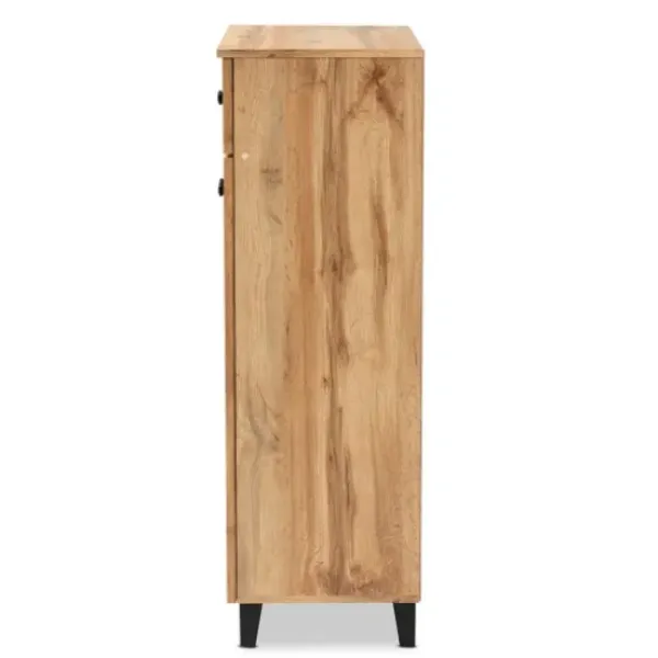Entryway Furniture-Kirkland's Home Oak 2-Door Grid Shoe Storage Cabinet Tan